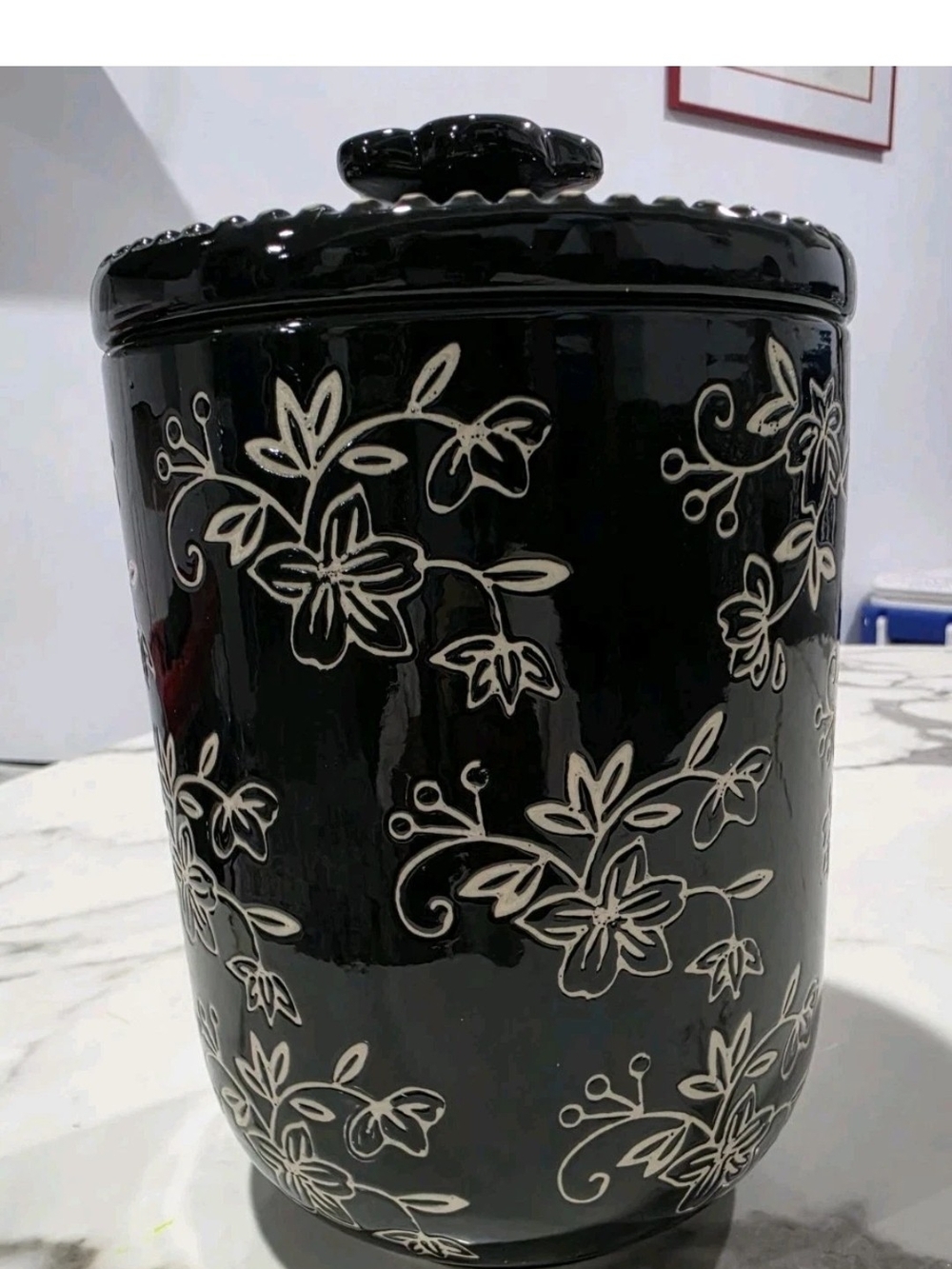 New Temp-Tations Black Floral Ceramic Canister with Lid